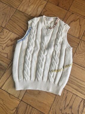 Marni Cable-Knit V-Neck Sweater Vest (Cream), Size 48 (M)